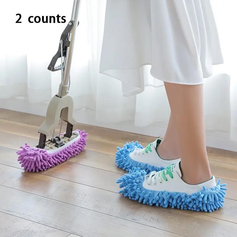 Random Color Floor Dust Cleaning Slippers, 2 Counts set Multifunctional Removable Washable Floor Cleaning Shoes Cover, Floor Dust Removal Shoes Mop Caps