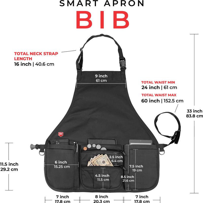 Smart Apron Bib (Black) 7 Pocket Apron