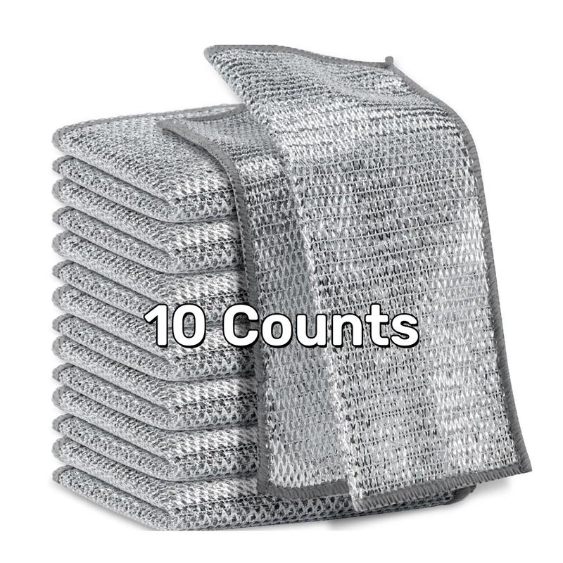 10 Counts Dishwashing Rags，Multipurpose Non-Scratch Wire Dishcloths for Wet and Dry Use, Reusable Wire Cleaning Cloths for Kitchen, Sinks, Pots, and Pans Silver Removable & Washable