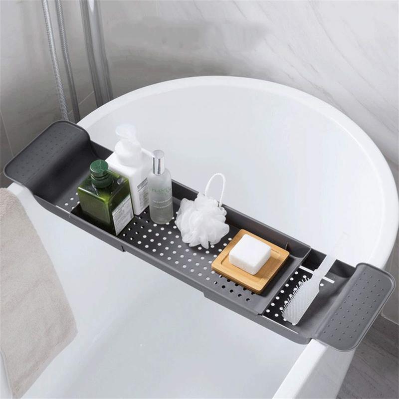 Bath tray for luxury bathtub-plastic waterproof expandable Bath table with wine & shelf & tub pool boy with extended sides, adjustable bathroom storage tray-30.7x6.9x2.3 inch