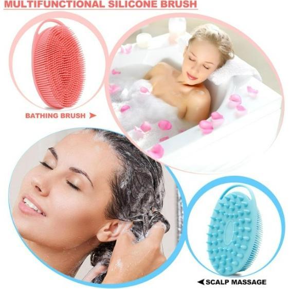 2 Pack Silicone Body Scrubber, Silicone Loofah Double-Sided Body Brush,Silicone Shower Scrubber and Scalp Massager Shampoo Brush for Sensitive Kids Women Men All Kinds of Skin (Black & Pink) Accessories