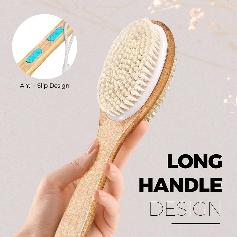 Shower Brush with Soft and Stiff Bristles, Back Scrubber Anti Slip, Bath Dual-Sided Long Handle Body Exfoliator forWet or Dry Brushing, Christmas Gift