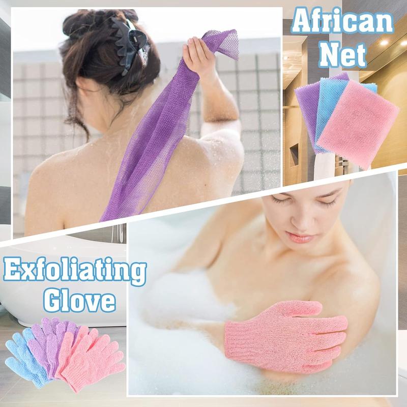 6 Pack African Net Sponge Exfoliating Glove Set for Body Scrubbing and Skincare Bath Personal