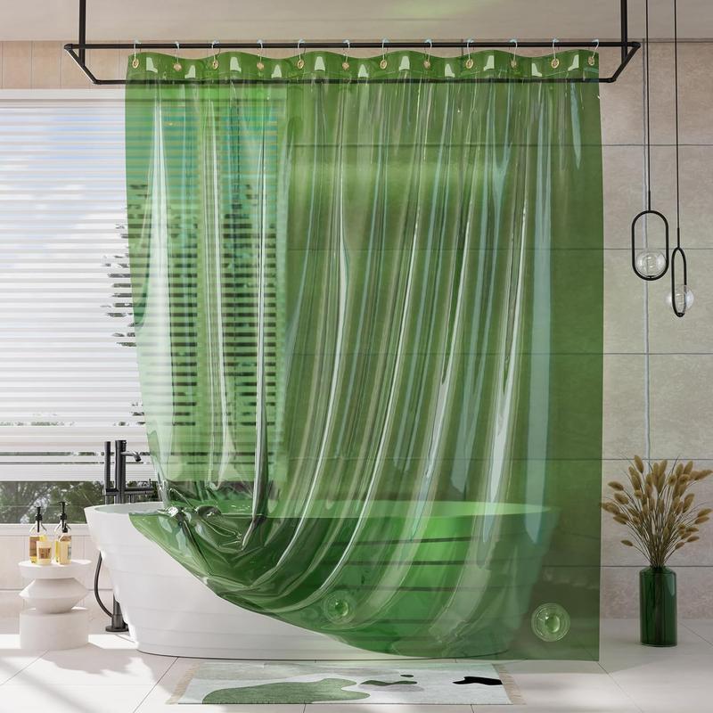 Shower Curtain Liner,  EVA Soft Clear Green Heavy Duty Shower Curtain and Liner 2-in-1, 72x72 Luxury Plastic Weighted Bathroom Shower Liner, 12 Rustproof Grommets & 3 Heavyweight Stones