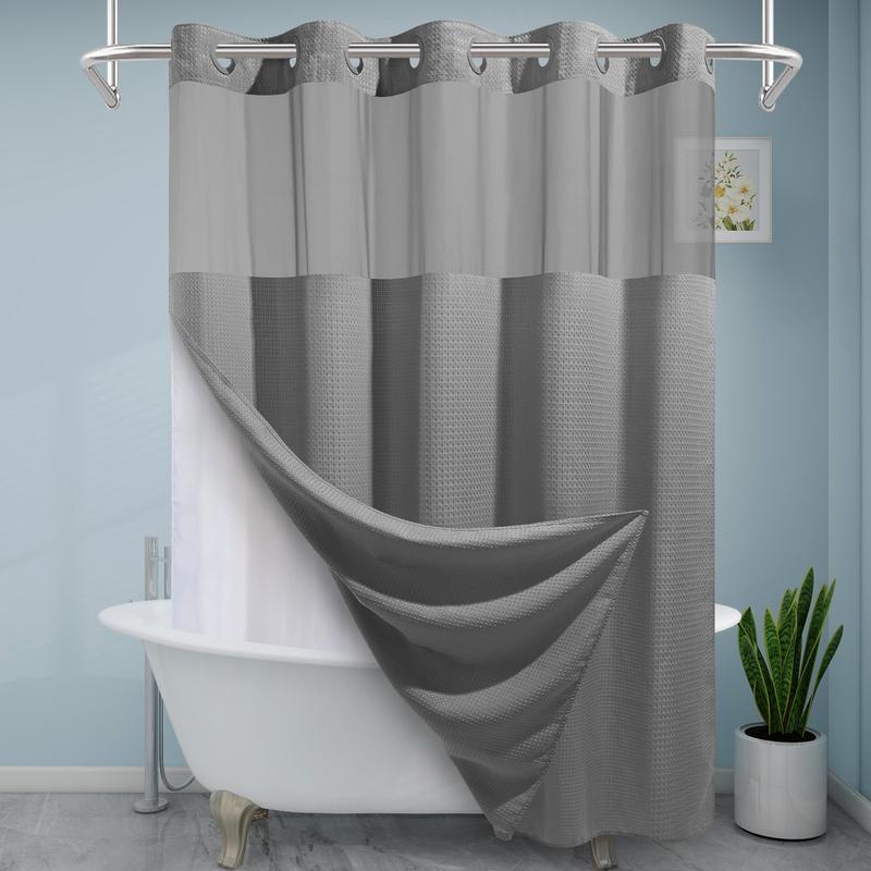 Punkray 256GSM Waffle Weave No Hook Shower Curtains with Snap in Linerfor Bathroom