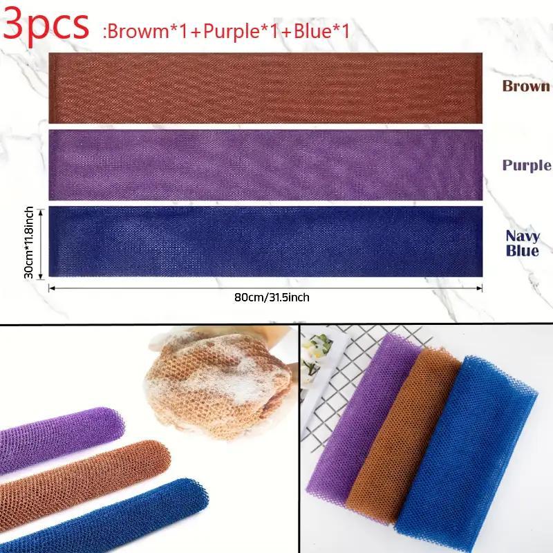 Exfoliating Net Sponge, 3 Counts set Bathing Strip, Shower Towel, Bath Towel, Body Scrubber, Body Wash Tool, Bathing Accessories, Fall Gifts