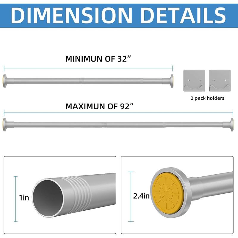 Matte  Shower Curtain Rod,1 Inch Diameter Stainless Steel Adjustable Spring Tension Rods 32 to 92