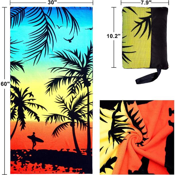 Beach Towel Oversized,Thick Sand Free Microfiber Beach Towel 30”x60”, Super Absorbent Tropical Coconut Tree Sunset Swim Beach Towels for Kids,Women,Men,Boys, Girls