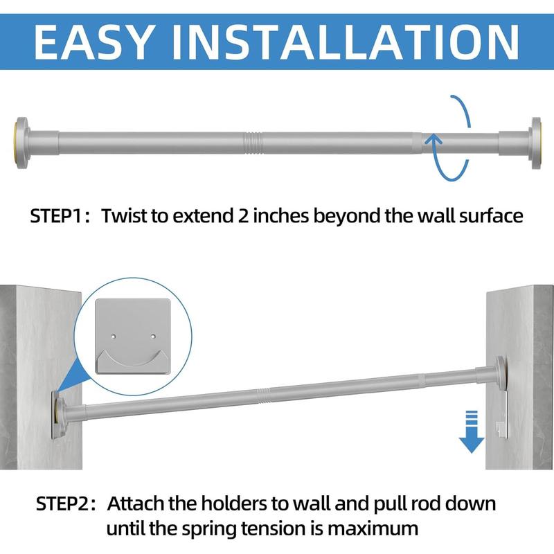 Matte  Shower Curtain Rod,1 Inch Diameter Stainless Steel Adjustable Spring Tension Rods 32 to 92