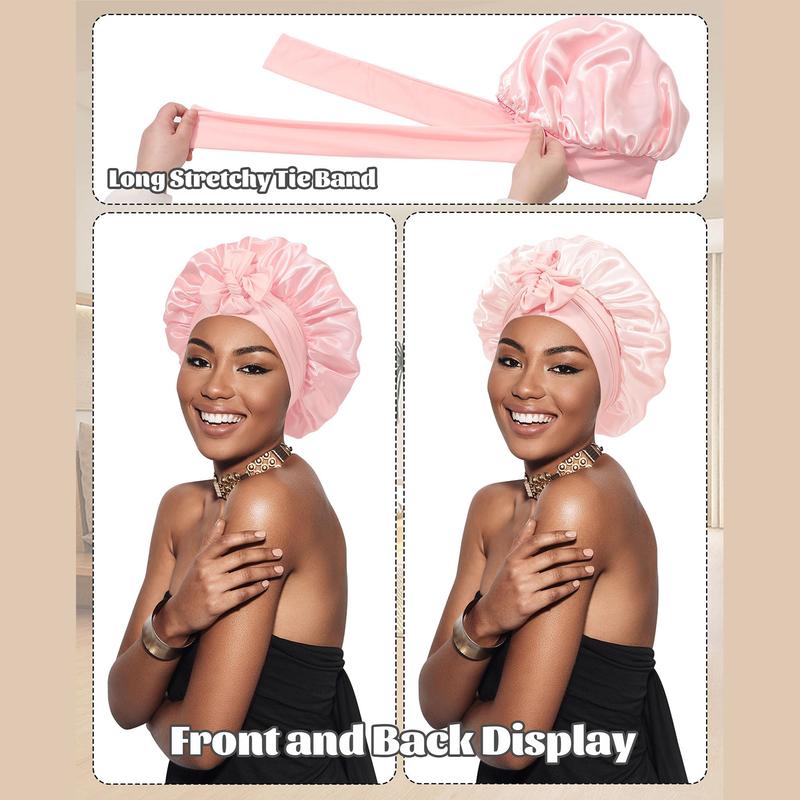 Reversible Double Layer Satin Bonnet for Women Silk-Like Bonnets for Sleeping Curly Hair Bonnet with Elastic Tie Band Sleep Cap Hair Wrap