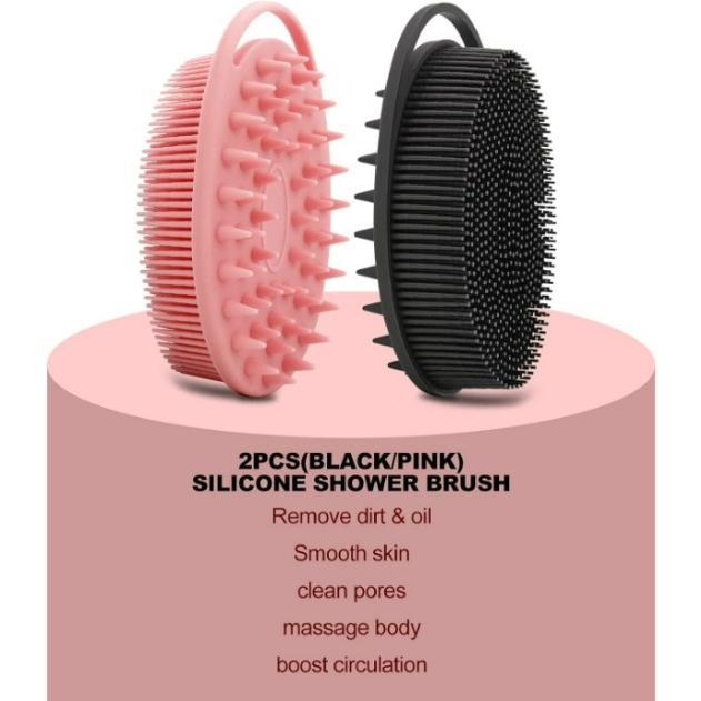 2 Pack Silicone Body Scrubber, Silicone Loofah Double-Sided Body Brush,Silicone Shower Scrubber and Scalp Massager Shampoo Brush for Sensitive Kids Women Men All Kinds of Skin (Black & Pink) Accessories