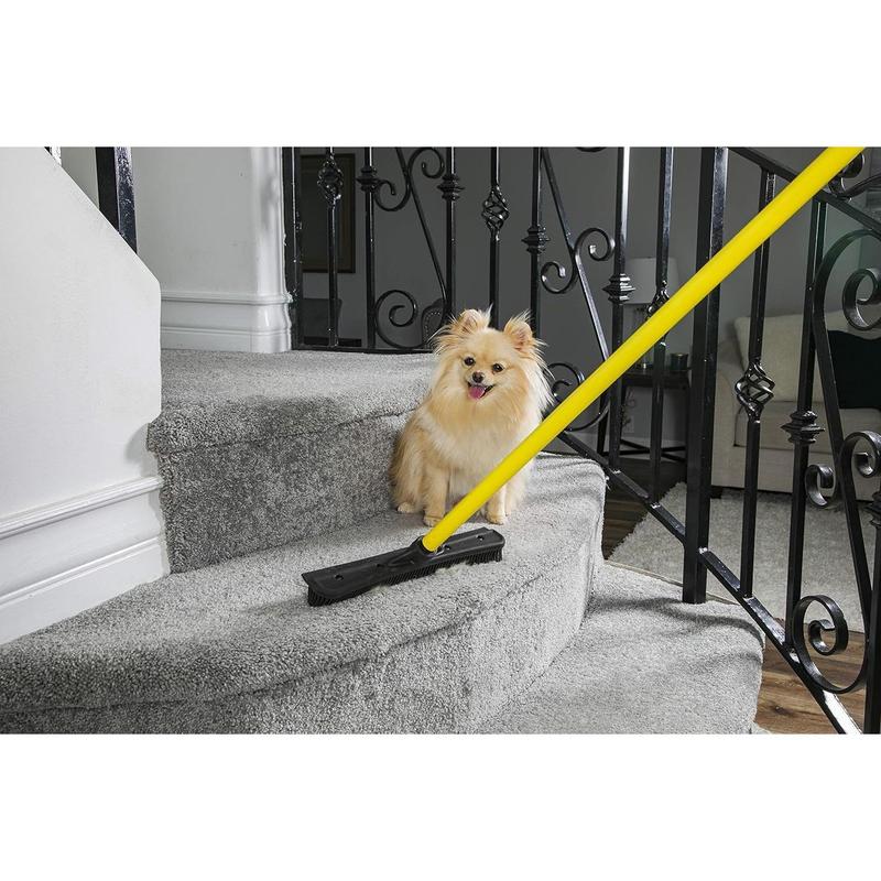 Original Indoor Pet Hair Rubber Broom with Carpet Rake and Squeegee, Black and Yellow Dog Cleaning