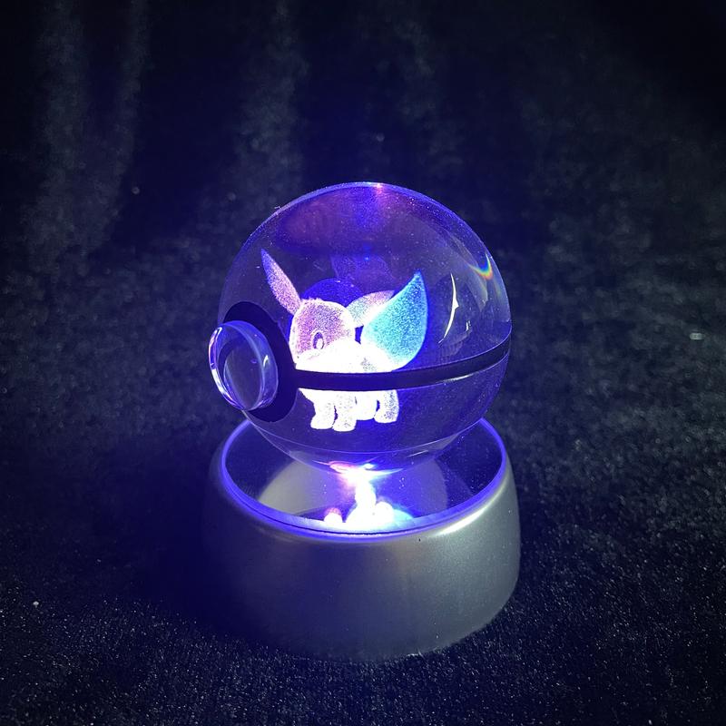 Crystal Pokeball with Base, Anime, Pokemon Poke Ball, Laser Engraved, Holographic Crystal Glass, Gift, Anniversary Gift, Home Decoration Crystal Decorations