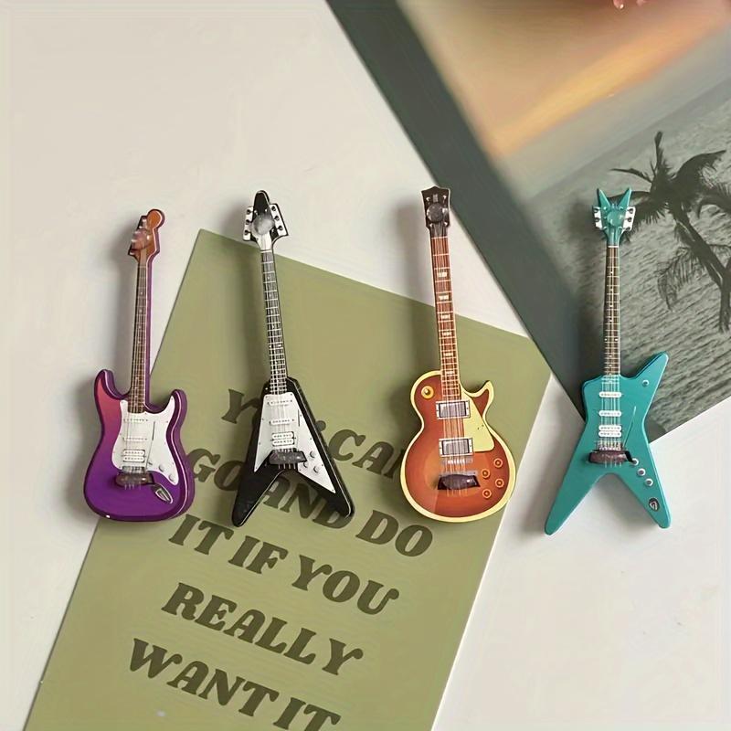 Guitar Shaped Refrigerator Magnet, 4 Counts set Creative Guitar Design Fridge Magnet, Removable Decorative Magnet for Home Kitchen Office