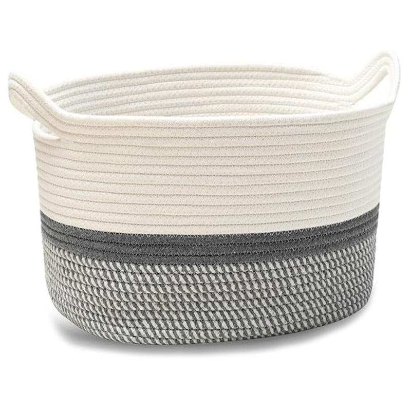 Square Cotton Rope Samll Baskets With Handles for Nursery, Toys, Household, Nursery, Handcrafted Woven Gift Baskets for Storage and Organization,13.5x11x9.5inch