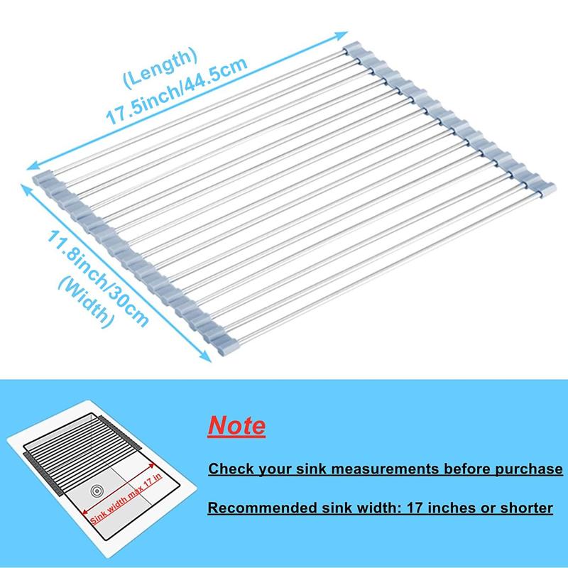 Roll Up Dish Drying Rack, 1 Count Foldable Sink Rack Mat, Stainless Steel Wire Dish Drying Rack for Kitchen Sink Counter Storage