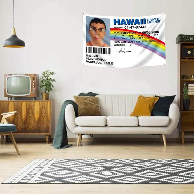 ID Driver License Flag, McLovin ID Driver License Flag, Indoor Decorative Banner, Room Decor, Bedroom Accessories