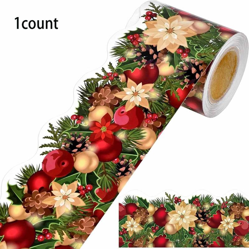 Christmas Themed Border Decorative Sticker, 1 Roll Colorful Self Adhesive Decor Window Sticker, DIY Decorative Sticker for Christmas Party