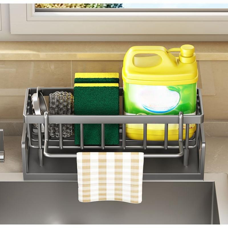 Multifunctional Kitchen Sink Drain Rack Set, Includes Sponge Holder with Towel Bar, Carbon Steel Organizer, Mini Sauce Dish Drying Rack, and Countertop Storage for Brush and Soap, Ideal for Home, Back to School, and Summer Gifts