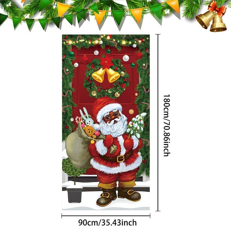 Christmas Themed Door Banner, 1 Count Santa Claus & Bell & Garland Pattern Door Hanging Banner, Festive Backdrop for Home Living Room Bedroom Decor