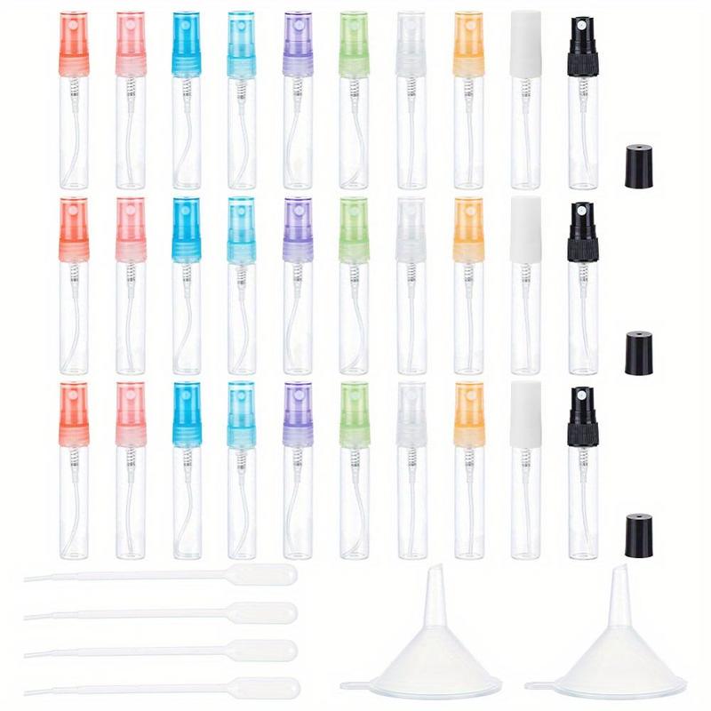 Mini Empty Spray Bottle with Accessories(36pcs set), including 30pcs Spray Bottle & 2pcs Nozzle & 4pcs Dropper, Empty Spray Bottle for Home Travel Business Travel and Outdoor