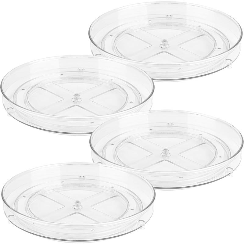 Clear Lazy Susan Organizer - 4PK - 9 Inch - Turntable Organizer - Acrylic Lazy Susan Organizer for Cabinet, Kitchen, Pantry, Fridge & Bathroom - Lazy Susan for Refrigerator - Vanity Countertop