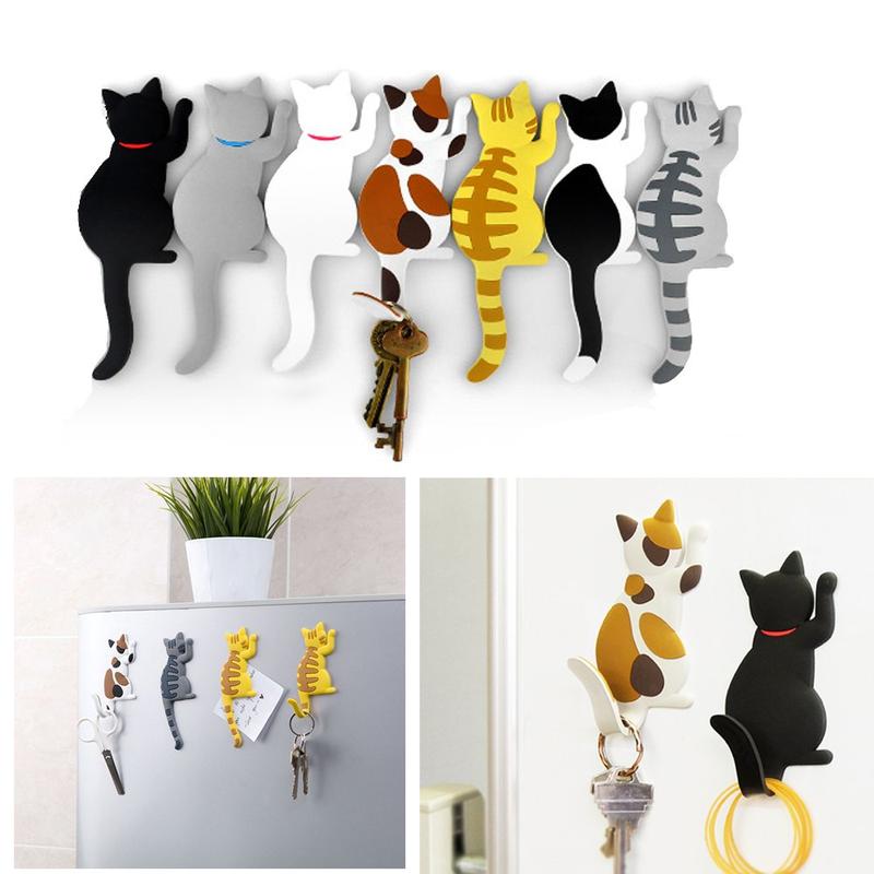 Cute Multifunction Cat Magnetic Refrigerator Sticker Fridge Magnet Hanging Hook 2 in 1 Gray cat Black white cat Yellow striped cat Gray Yellow striped cat 4counts Decor