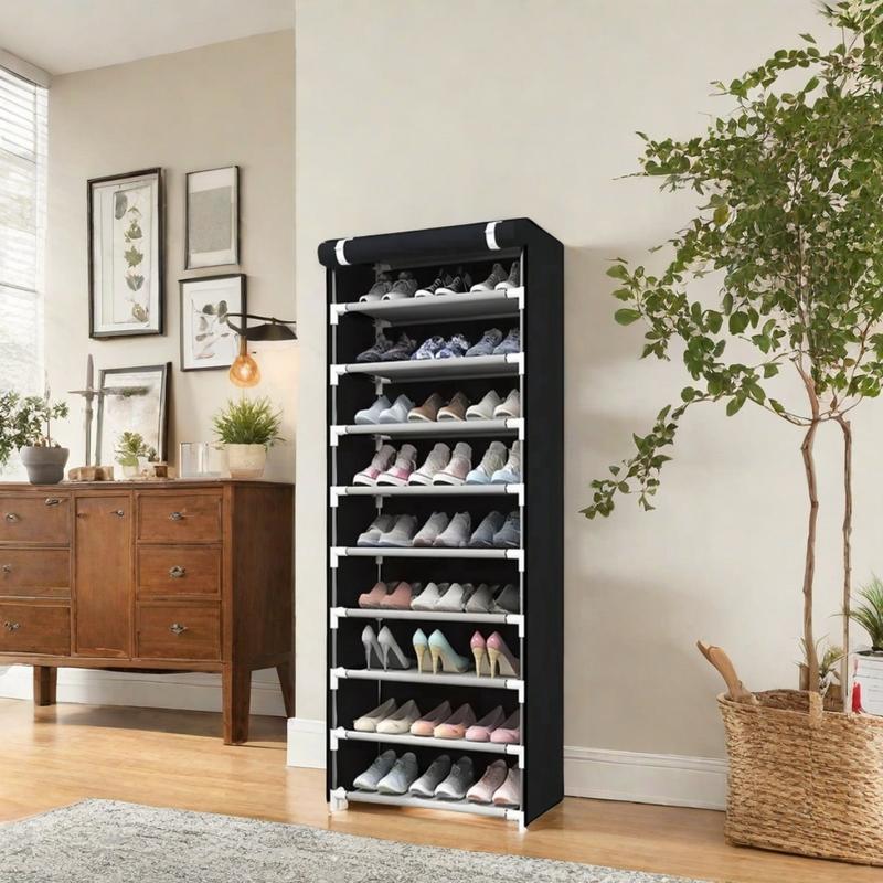 Non-Woven Multi-Layer Steel Frame Shoe Cabinet, Large Capacity Shoe Rack Without Zipper Dust Cover, Contemporary Style Decorative Room Organiser