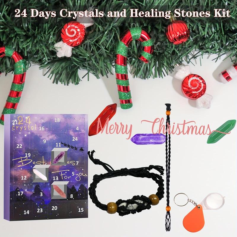 2024 Advent Calendar, 1 Box 24 Days Crystals and Healing Stones Kit, Artificial Crystal Stone Kit for Friends Family Best Christmas Countdown Gifts