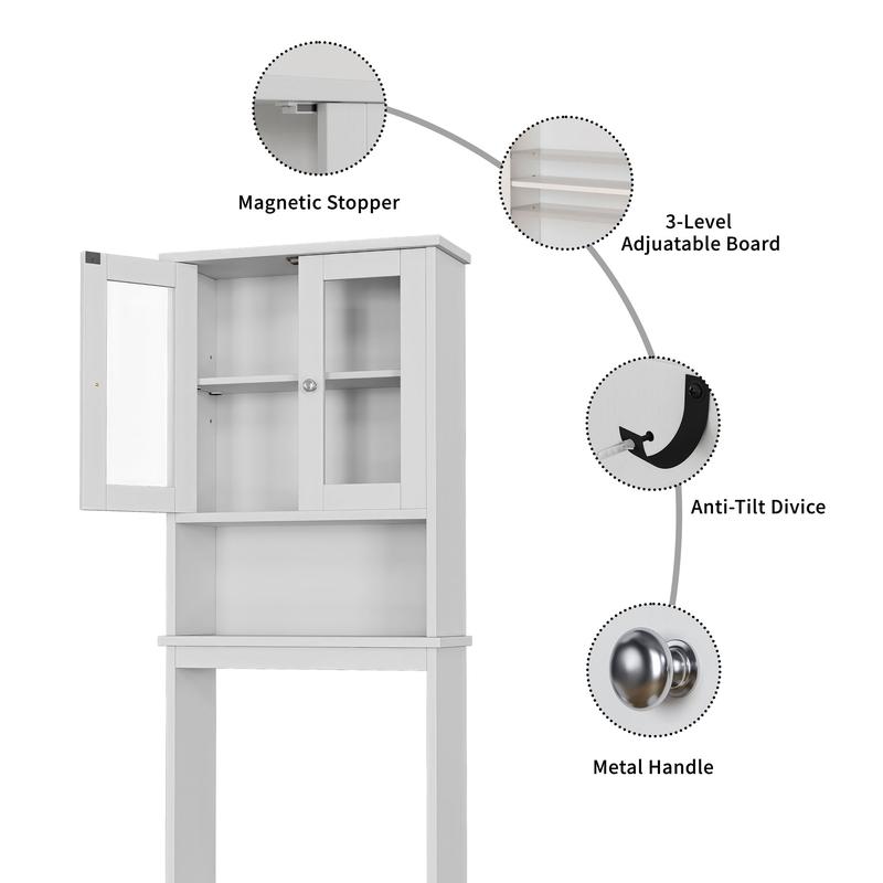 Walsunny Over Toilet Storage Cabinet, Bathroom Shelf Organizer Over Toilet, Washing Machine Box, Space Saver with Adjustable Decorative Racks, White