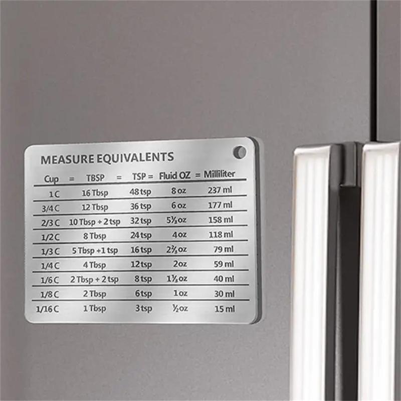 Kitchen Conversion Chart Refrigerator Magnet, 1 Count Measure Equivalents Fridge Magnet, Stainless Steel Fridge Magnet, Baking Measuring Scale Cart Fridge Magnet, Home Decor