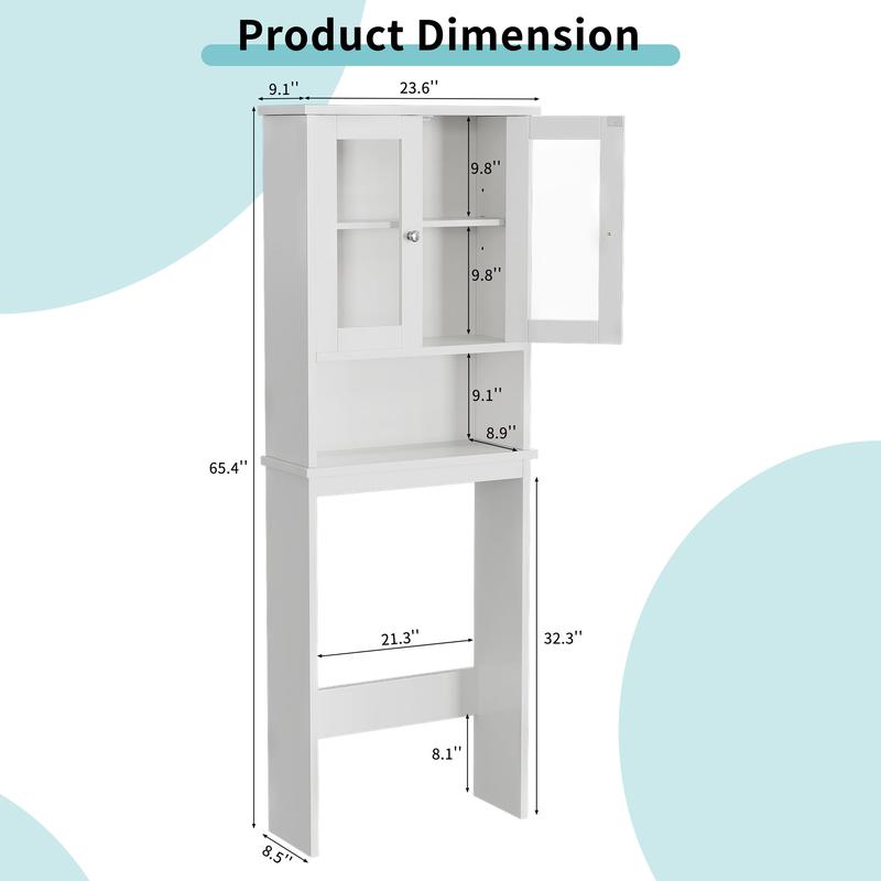 Walsunny Over Toilet Storage Cabinet, Bathroom Shelf Organizer Over Toilet, Washing Machine Box, Space Saver with Adjustable Decorative Racks, White