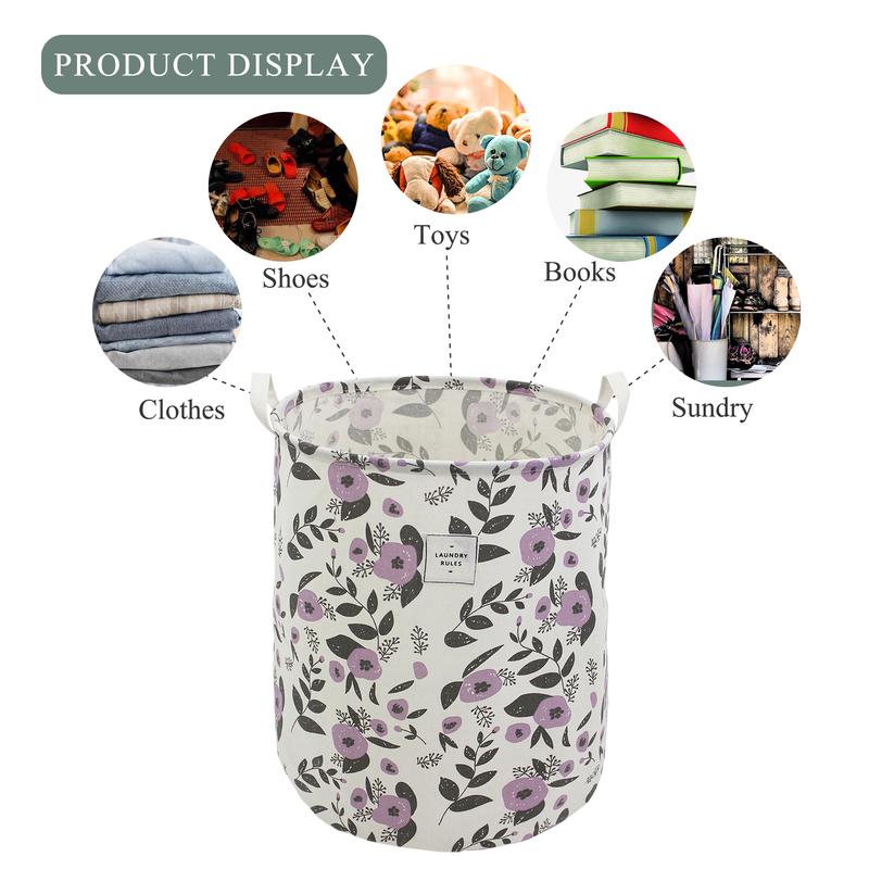 Cute Floral Flower Printing Laundry Basket, Purple Laundry Hamper Baby Girls Kids Toys Clothes Storage Organiser Waterproof Nursery Storage Basket