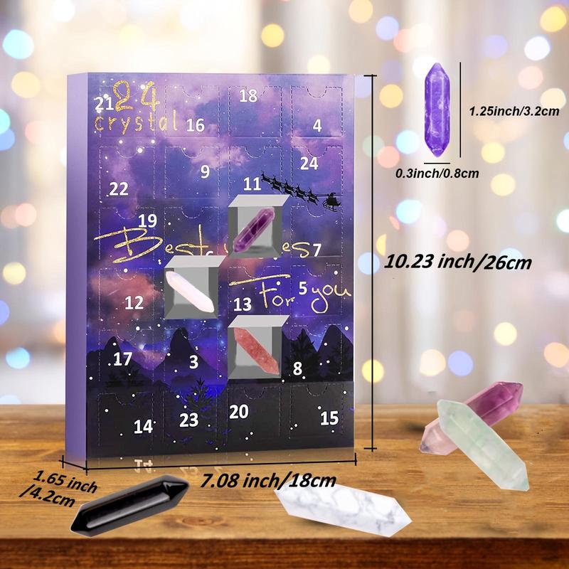 2024 Advent Calendar, 1 Box 24 Days Crystals and Healing Stones Kit, Artificial Crystal Stone Kit for Friends Family Best Christmas Countdown Gifts