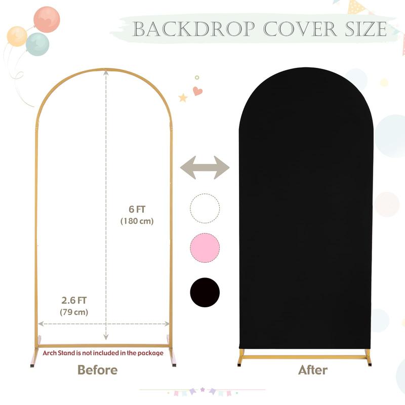 Black Arch Cover 2.6ft x 6ft Spandex Arch Backdrop Cover Fitted Round Top Arch Backdrop Stand Cover for Ceremony Birthday Party Banquet Decoration Banners Flower Banners Flower Hand Wedding