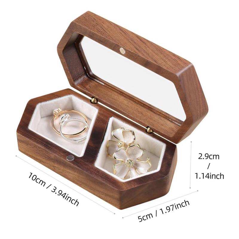 Random Wooden Grain Ring Storage Box, 1 Count Wedding Ceremony Ring Box with Clear Lid, Jewelry Display Container for Proposal Gifts