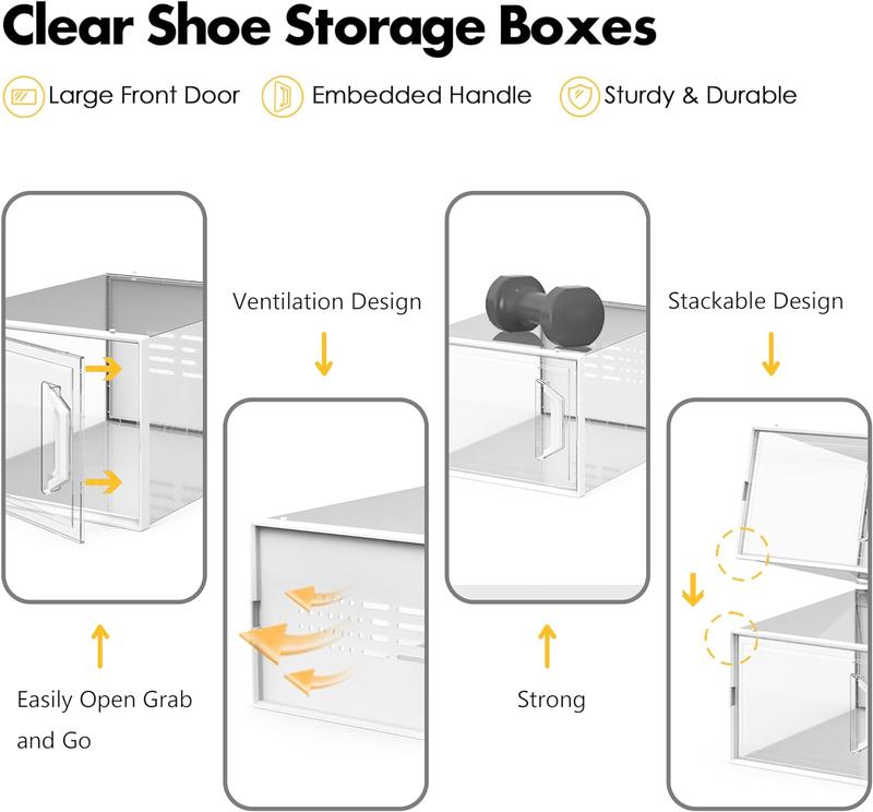 Clear Plastic Shoe Storage Box for Closet - X-Large Size Fit 11 - Stackable Shoe Organizer - Space Saving Sneaker Shoe Rack