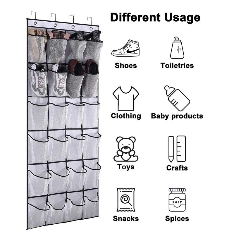 Over The Door Hanging Shoe Storage Bag, 1 Count 24 Large Mesh Pocket Hanging Shoe Organizer, Perfect for Closet Storage and Organization