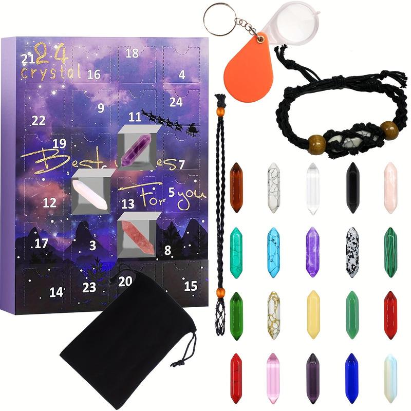 2024 Advent Calendar, 1 Box 24 Days Crystals and Healing Stones Kit, Artificial Crystal Stone Kit for Friends Family Best Christmas Countdown Gifts