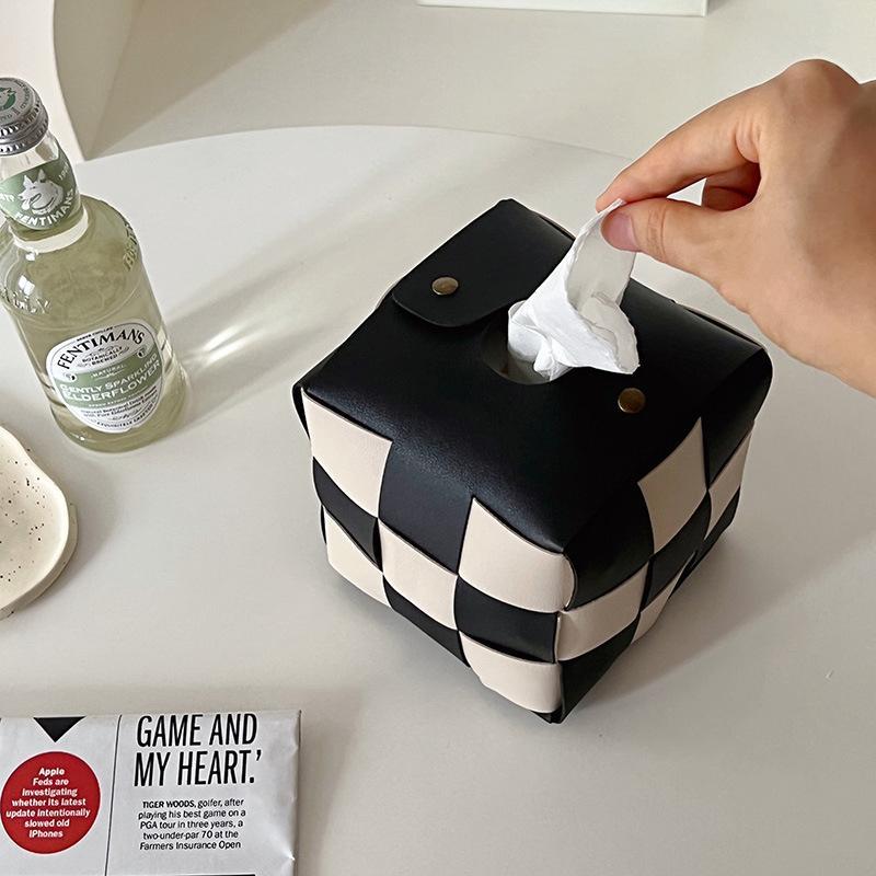 Chessboard Pattern Tissue Box, Modern Tissue Storage Box, Home Organizer for Living Room Bedroom