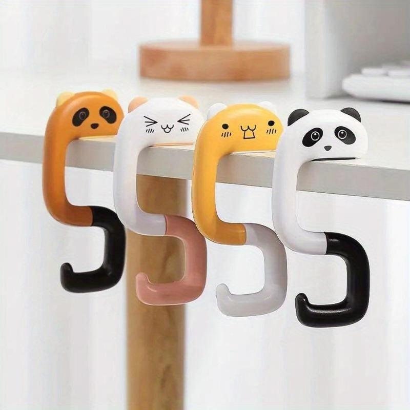 Cute Cartoon Animal Design Desk-side Bag Hook, 4 Counts Portable Punch Free Removable Bag Hook, Bag Hanger for Home Office Desk School