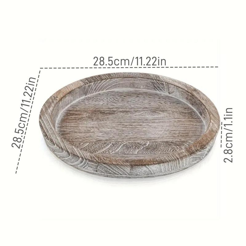 Wooden Tray, 1 Count Vintage Round Candle Snack Fruit Perfume Toiletries Display Tray, Decorative Tray   Ornaments  for Home Living Room Bedroom Dining Room Office, Trending Home Decor 2024