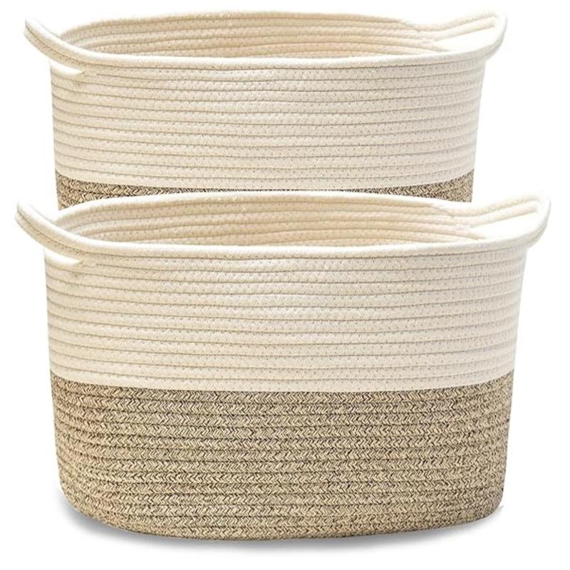 Square Cotton Rope Samll Baskets With Handles for Nursery, Toys, Household, Nursery, Handcrafted Woven Gift Baskets for Storage and Organization,13.5x11x9.5inch