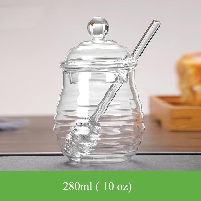 Honey Jars,Honey Jar，With Dipper and Lid Glass Honey Bee Pot, Clear，15.2Oz Glass Beehive Honey Pot for Home Kitchen Glass Honey Pot