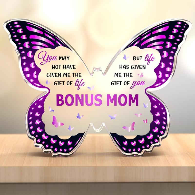 Bonus Mom Gift Ideas from Daughter Son, Gifts for Bonus Mom, Step Mom Gifts, Gifts for Step Mom Butterfly-Shaped Decorative Acrylic Plaques Gifts for Christmas Birthday Thanksgiving Valentines