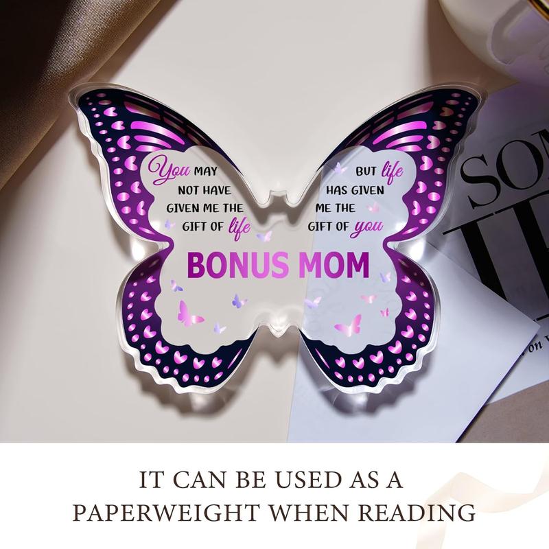 Bonus Mom Gift Ideas from Daughter Son, Gifts for Bonus Mom, Step Mom Gifts, Gifts for Step Mom Butterfly-Shaped Decorative Acrylic Plaques Gifts for Christmas Birthday Thanksgiving Valentines