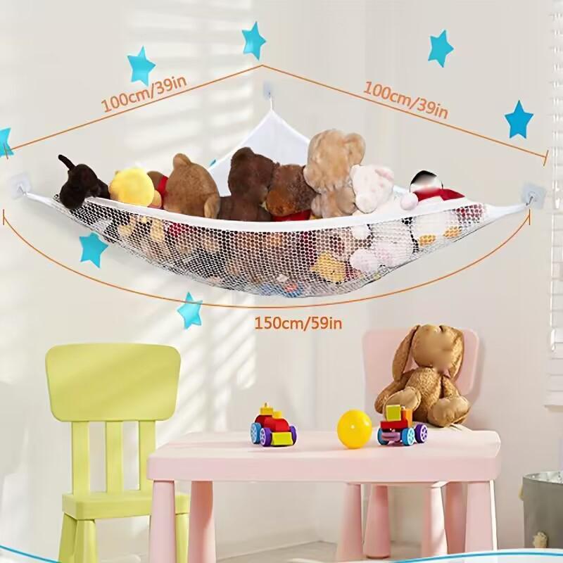 Hollow Out Design Toy Storage Hammock, Wall Corner Mesh Toy Net, Toy Storage Organizer, Home Hanging Organizer for Bedroom Game Room