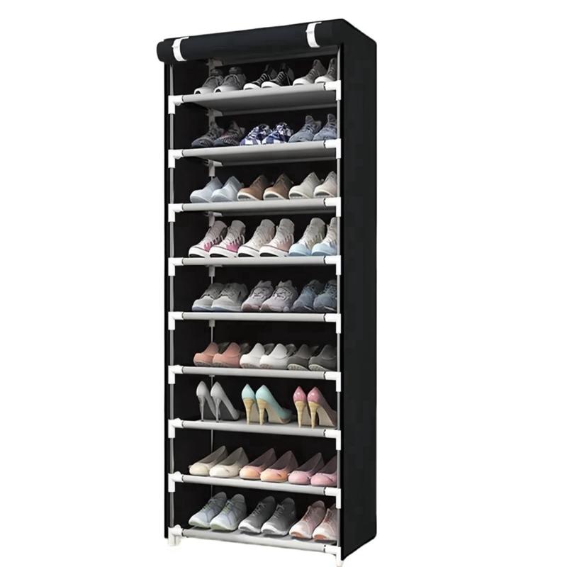 Non-Woven Multi-Layer Steel Frame Shoe Cabinet, Large Capacity Shoe Rack Without Zipper Dust Cover, Contemporary Style Decorative Room Organiser