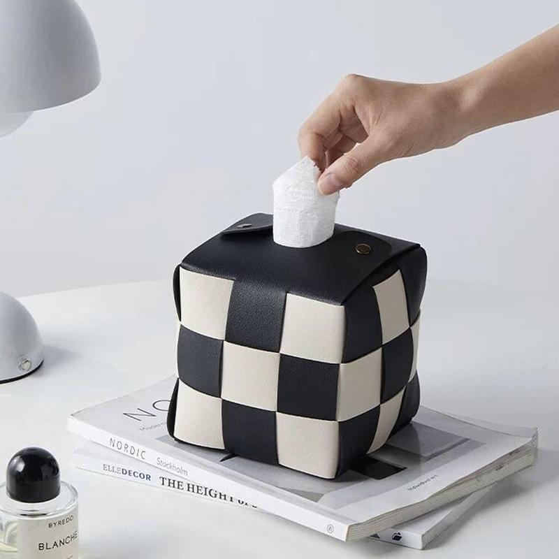 Chessboard Pattern Tissue Box, Modern Tissue Storage Box, Home Organizer for Living Room Bedroom