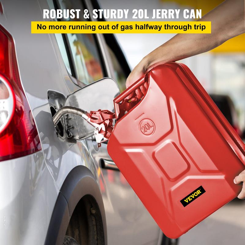 VEVOR Jerry Fuel Can, 5.3Gal   20L Portable Jerry Gas Can with Flexible Spout System, Rustproof ＆ Heat-resistant Steel Fuel Tank for Cars Trucks Equipment Bottles Organiser